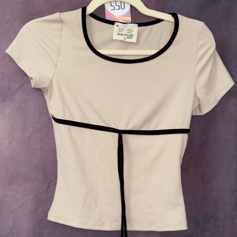 French Pastry Cream Tie Front Fitted T-Shirt